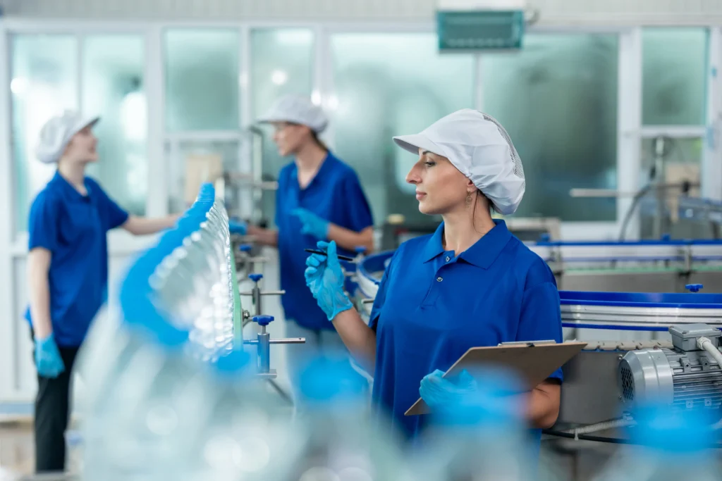 Water bottles being manufactured in the plastics industry